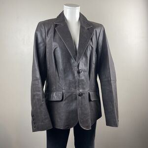 Vintage Liz Claiborne Genuine Leather Blazer Chocolate Brown Size 14 Bohemian
